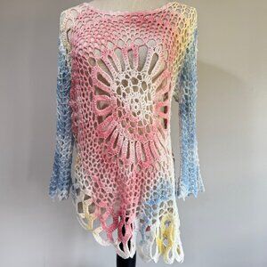 BOSTON PROPER Asymmetrical Hem Tie Dye Crochet Top
